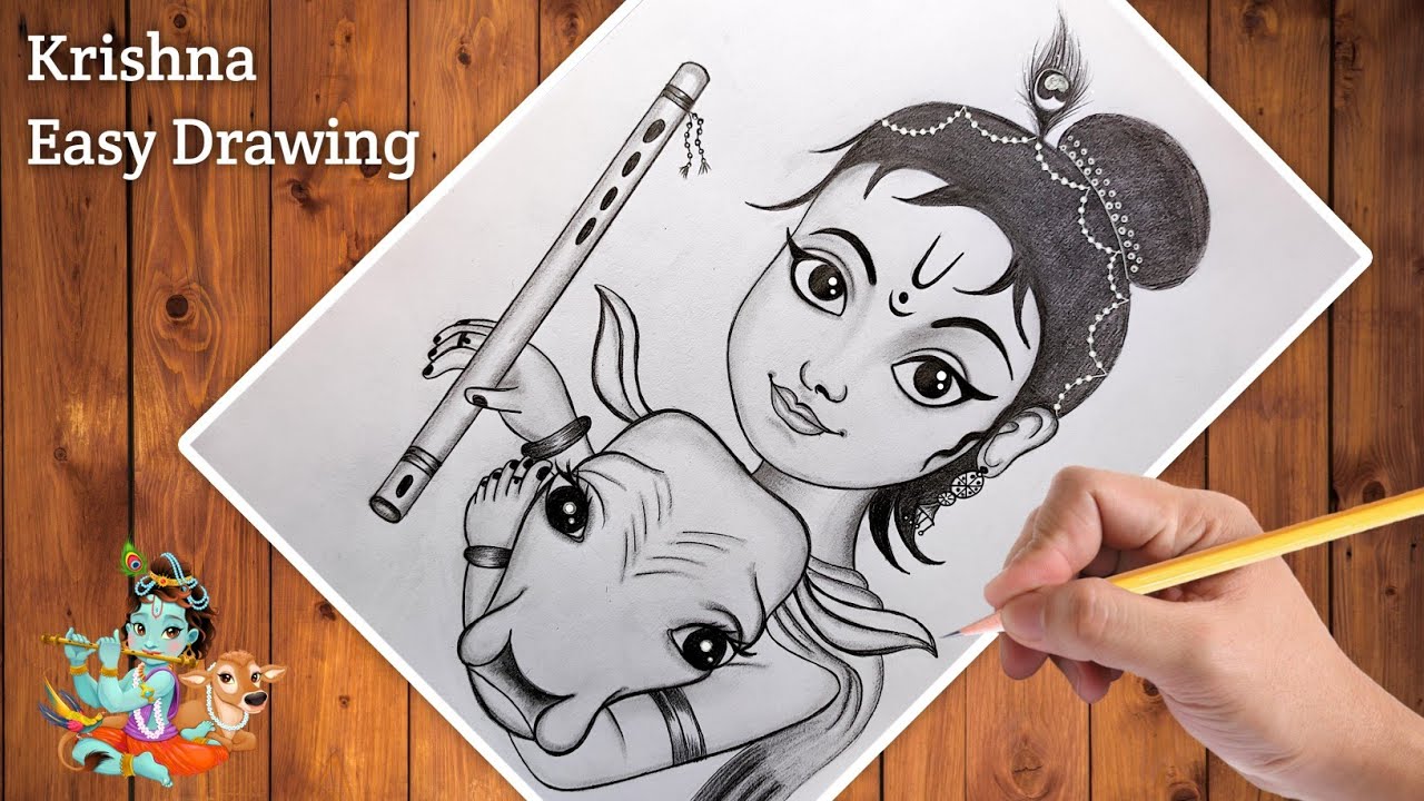 How To Draw Krishna And Cow | Easy Trick  | Step By Step ...