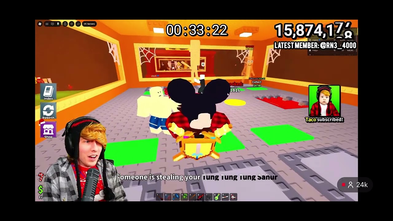 Full screen of grown man crying over a collection of tung tungs 