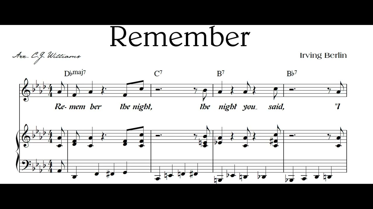 Remember by Irving Berlin //Solo Piano, Vocal Arrangement// - YouTube