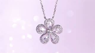 AES TB BN5158 Floral Halo Lab Grown Pear Shape Diamond Necklace