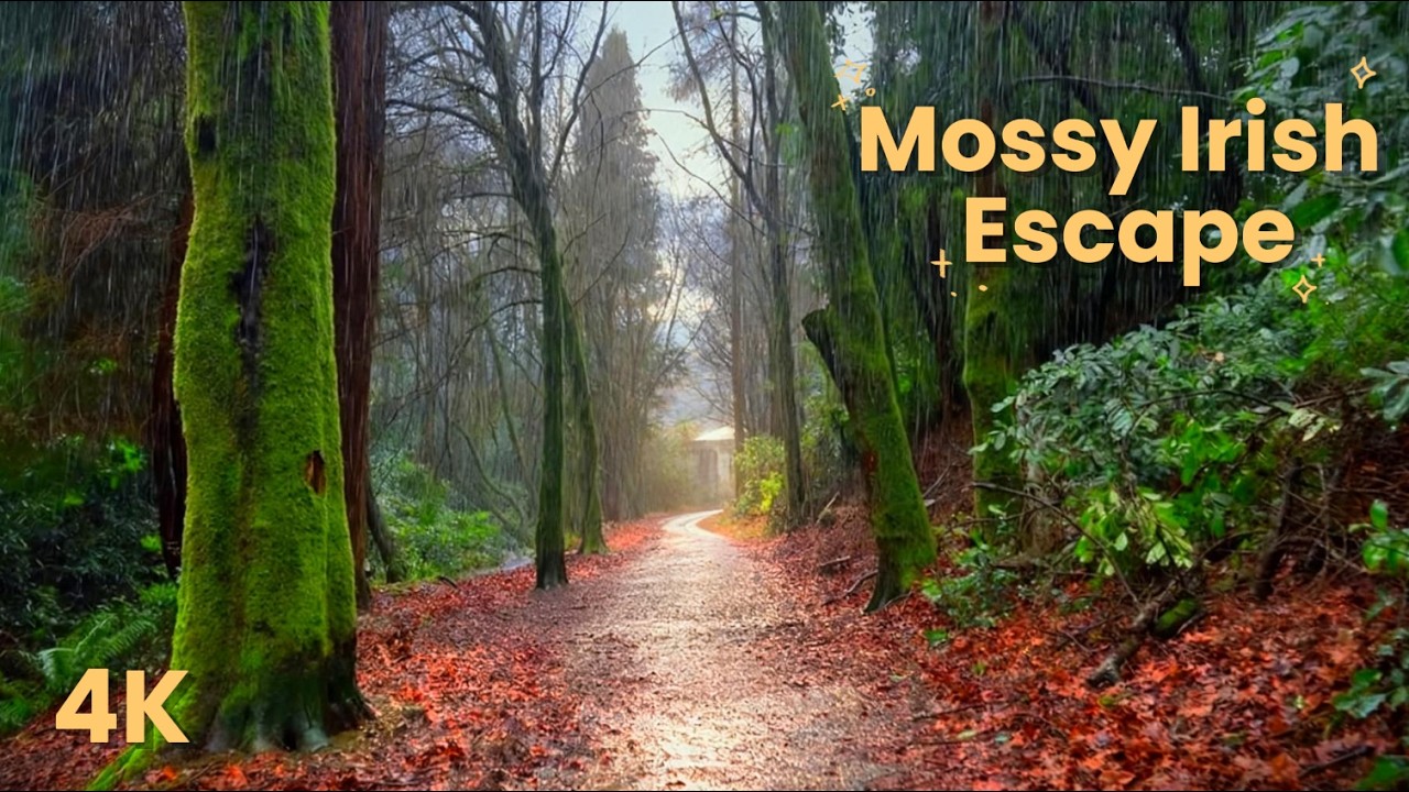 Rainy Walk Through a Mossy Irish Forest 🌧️🌲 |  Rain on Umbrella Sounds for Relaxation