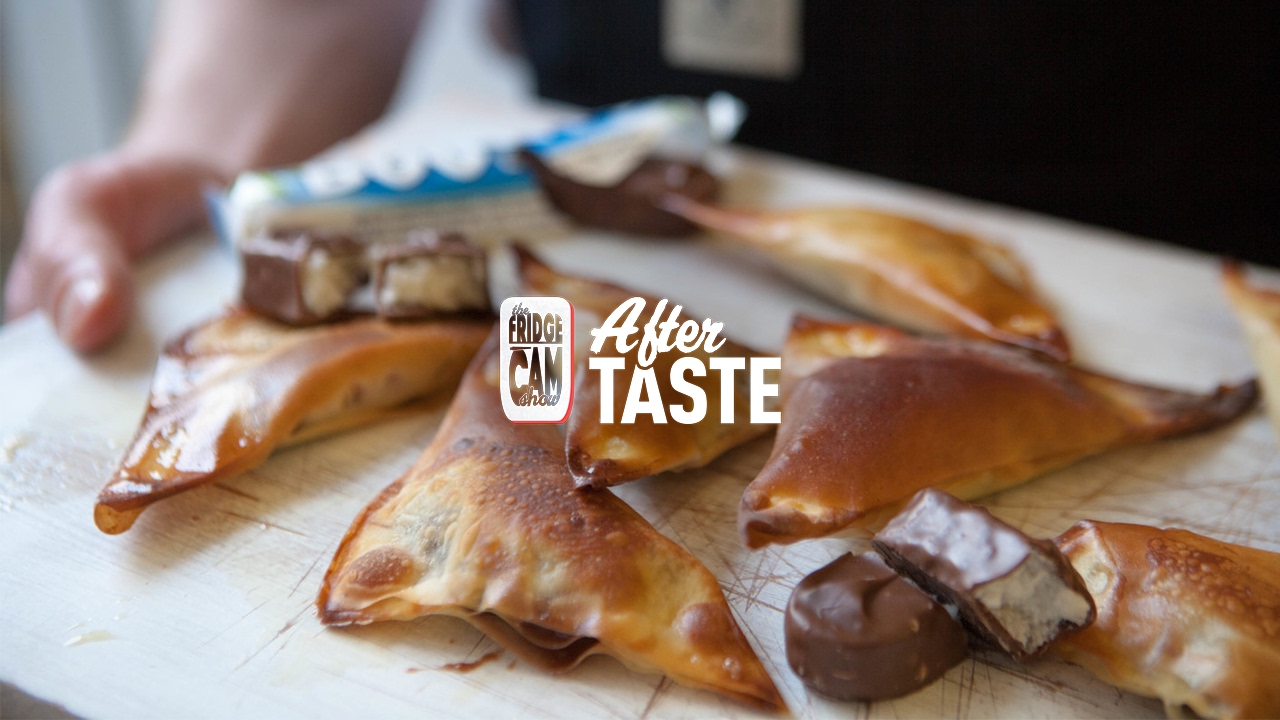 AfterTaste: Bounty Samosas Recipe - We melt down bounty bars and roll them into samosas. What an epic dessert!