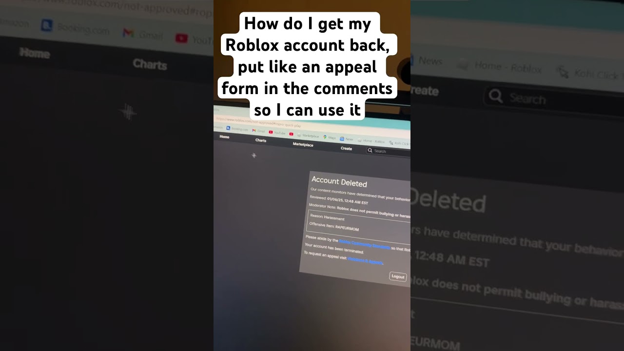 How do I get my terminated account back on Roblox?