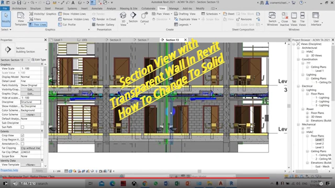 Section View with Transparent Wall In Revit How To Change To Solid ...
