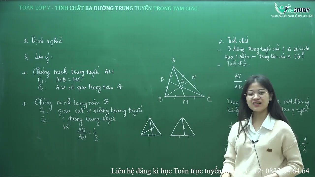 Toán lớp 7 - Tính chất ba đường trung tuyến trong tam giác - Cô Nguyễn Quỳnh - Vinastudy.vn