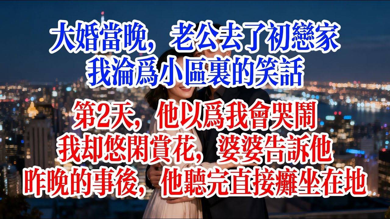 大婚當晚，老公去了初戀家，我淪為小區裡的笑話。第2天，他以為我會哭鬧，我卻悠閒賞花。婆婆告訴他昨晚的事後，他聽完直接癱坐在地