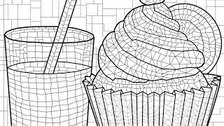 Cupcake and Milkshake Mosaic Art Painting Paint by Numbers Zen Color #coloringbook screenshot 3