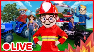 LIVE | LIVE : FIRETRUCKS, POLICE CARS AND TRACTORS  Kids pretend play compilation