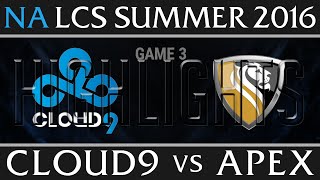 Cloud 9 vs Apex Highlights, Game 3 NA LCS Week 7 Day 2 Summer 2016 - C9 vs APX G3