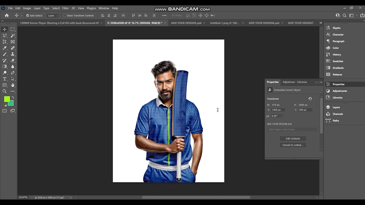 Cricket player holding bat mockup and how to apply design in Photoshop