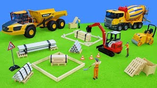 Excavator, Trucks & Tractor work at Building Site | Toy Vehicles Unboxing Movie for Kids