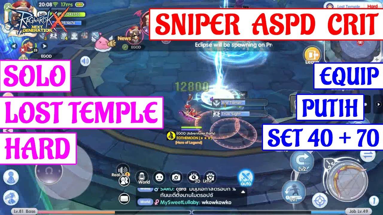 [ROX] SNIPER SOLO LOST TEMPLE HARD - EQ PUTIH SET 40+70 : RAGNAROK X NEXT GENERATION