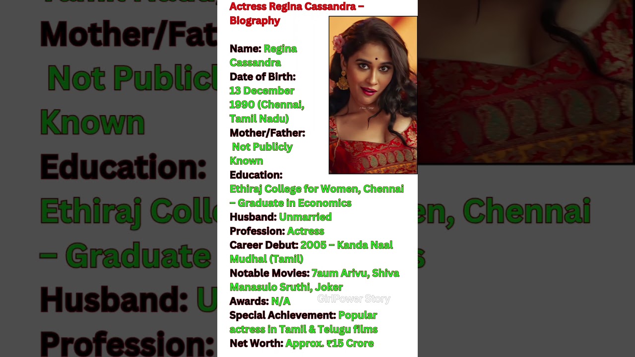 🔴 Regina Cassandra Biography | The Evergreen Beauty of South Cinema | Life Career Success & Secrets