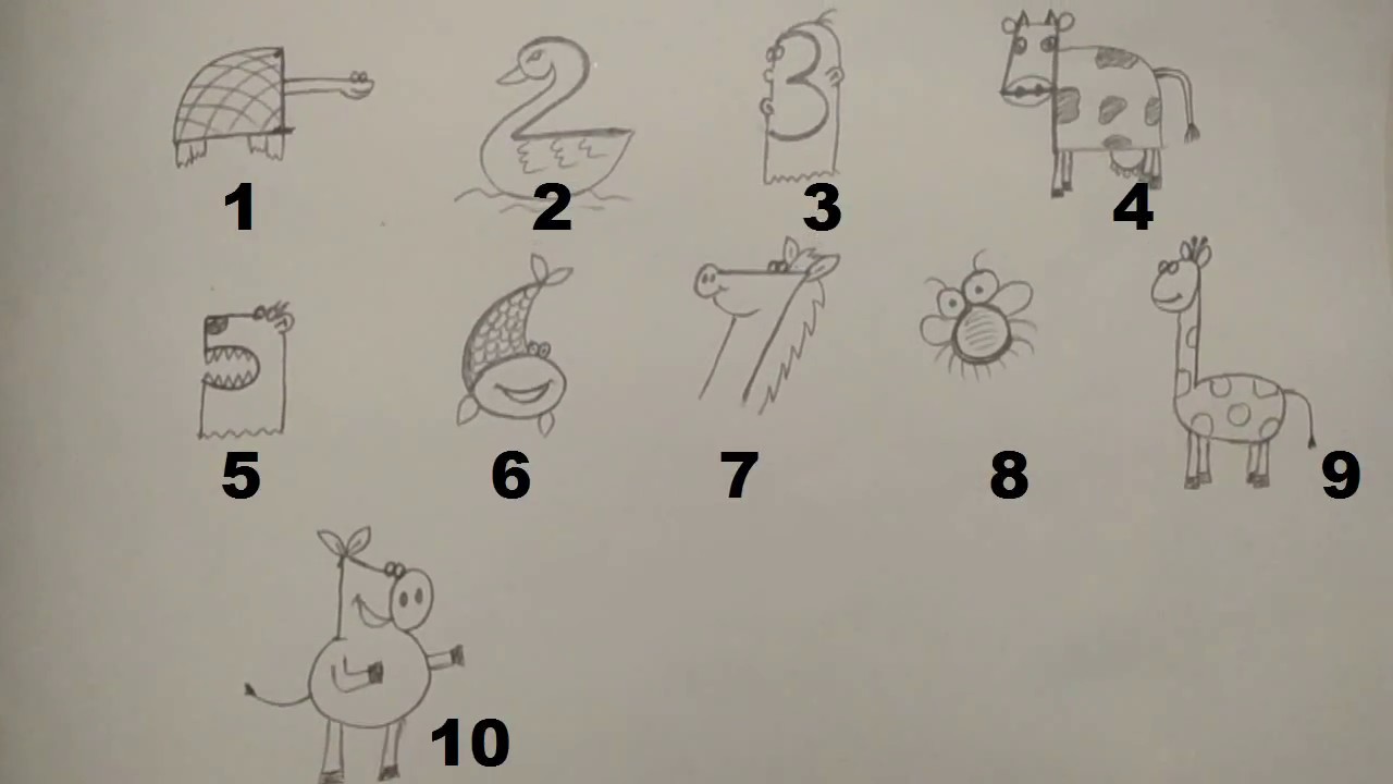 Drawing Animals Using Numbers For Kids 1 To 10 Easy Simple Youtube