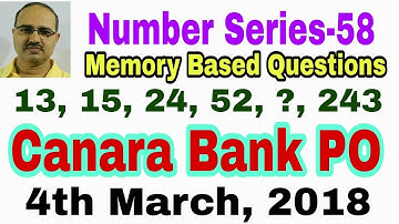 Number Series-58 | Canara Bank PO | 4th March, 2018 | Memory Based