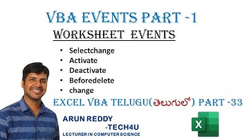 EXCEL VBA TELUGU PART -  33 || VBA EVENTS IN TELUGU || WORKSHEET EVENTS IN TELUGU ||