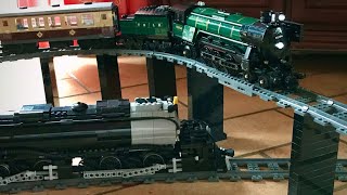 LEGO Emerald Night and custom Big Boy cruising around the living room / Slowest train crash ever!