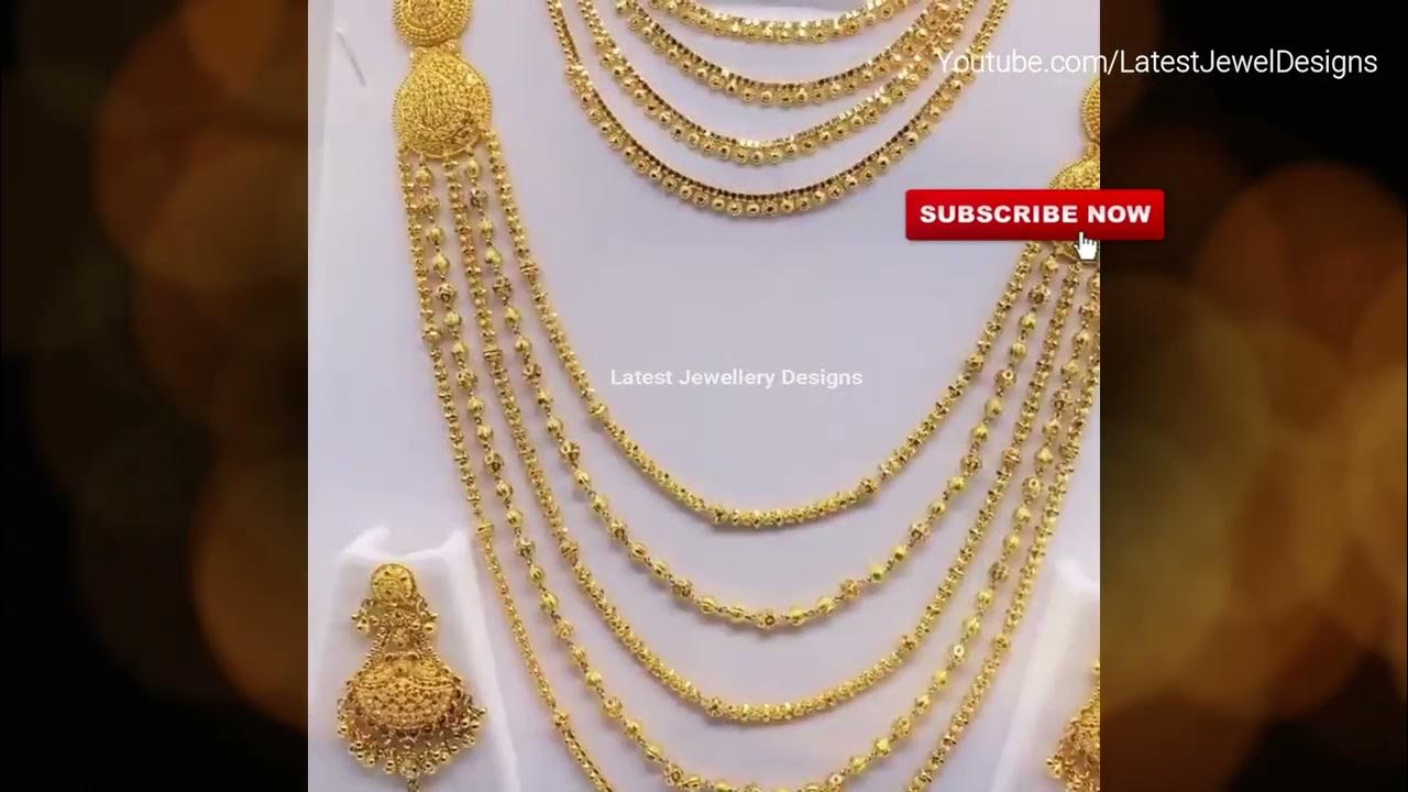 Long Gold Haram Collection || New Gold Haram Necklace Designs ...