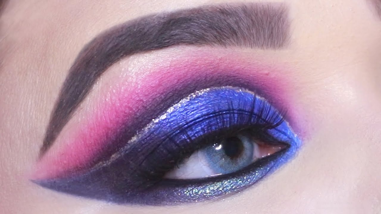 How to do pink Blue cut crease eye makeup look\for beginners step by