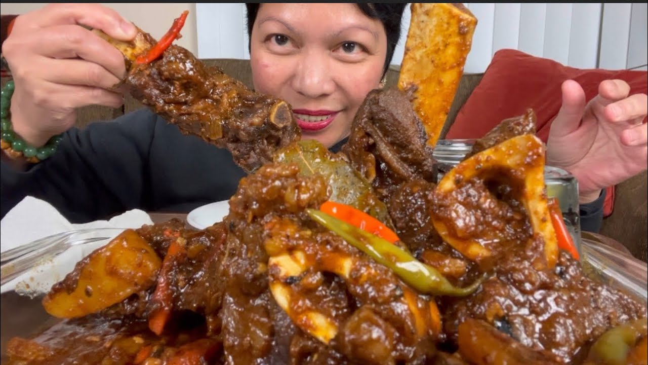 Hot And Spicy Beef Kaldereta Beef Ribs And Beef Shank Filipino Food Mukbang Philippines