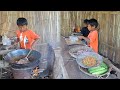 Tasty Little chef fried Fermented soybeans with pork recipe, Rural life village