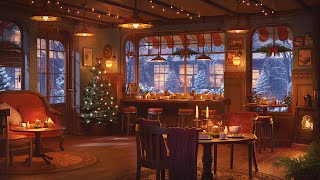 Атмосфера рождественской кофейни с инструментальной рождественской джазовой музыкой и камином