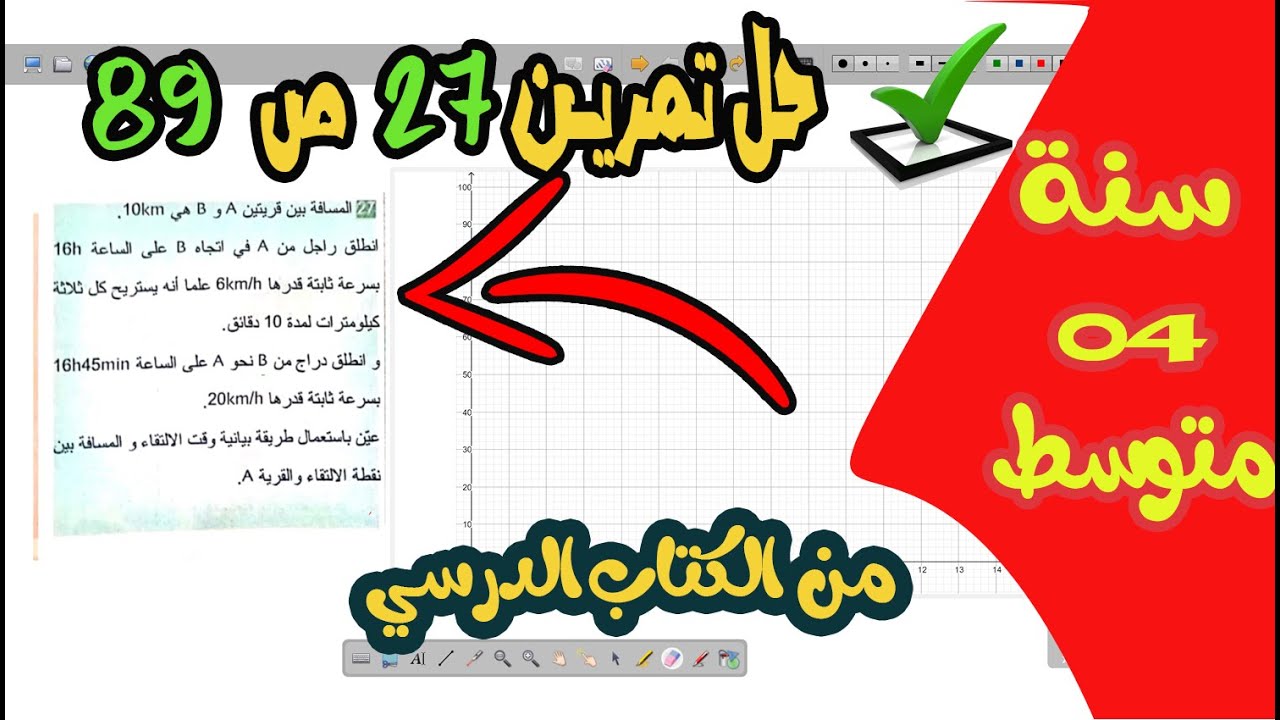 حل تمرين 27 ص 89 لسنة رابعة متوسط مقطع الدوال