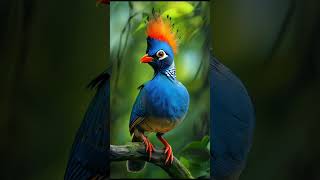 A colorful bird displaying a unique blue and orange mohawk, perched gracefully amidst lush greenery.