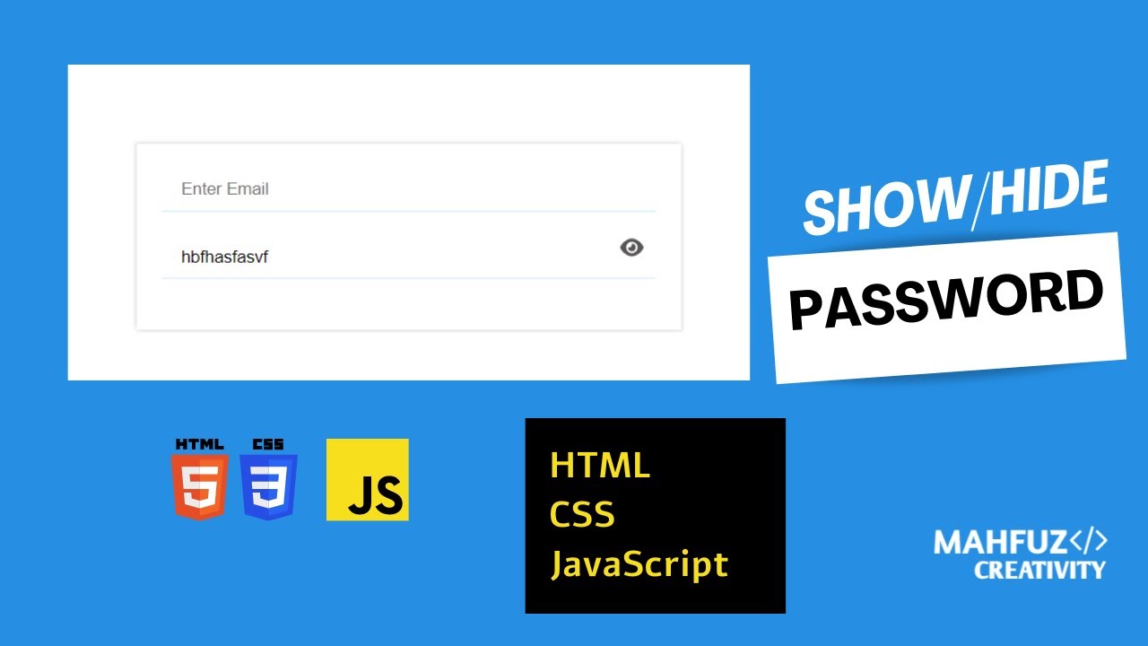 Password Show/Hide Option In a Form With Javascript - YouTube