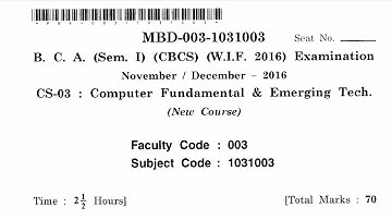Bca 1st semester computer fundamental question paper Examination 2016 ।।