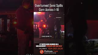 Overturned Semi Spills Corn Across I 10