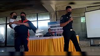 Lover's carry technique demo and TPASS for using fire extinguisher