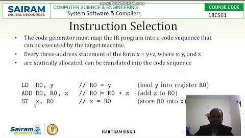Lecture Video 1 18CS61 Module5  Code Generator Hare Ram Singh