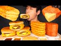 Asmr cheesy hash browns  spam  triple cheeseburgers mukbang  no talking eating sounds