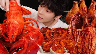 ASMR MUKBANG | 직접 만든 매운 해물찜 팽이 버섯 대왕 랍스터 낙지 치즈 구이 먹방 & 레시피  MUSHROOM & OCTOPUS & SEAFOOD EATING