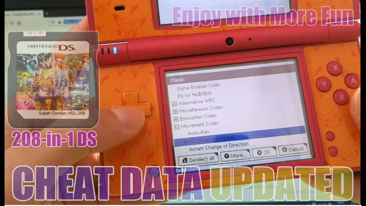 Cheat Data Updated For 8 In 1 Ds Game Cartridge Youtube