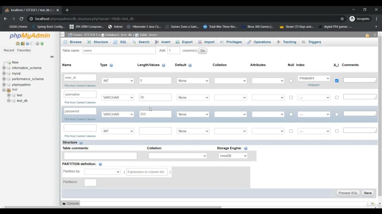 Create table & columns and insert into table باستخدام phpMyAdmin - YouTube