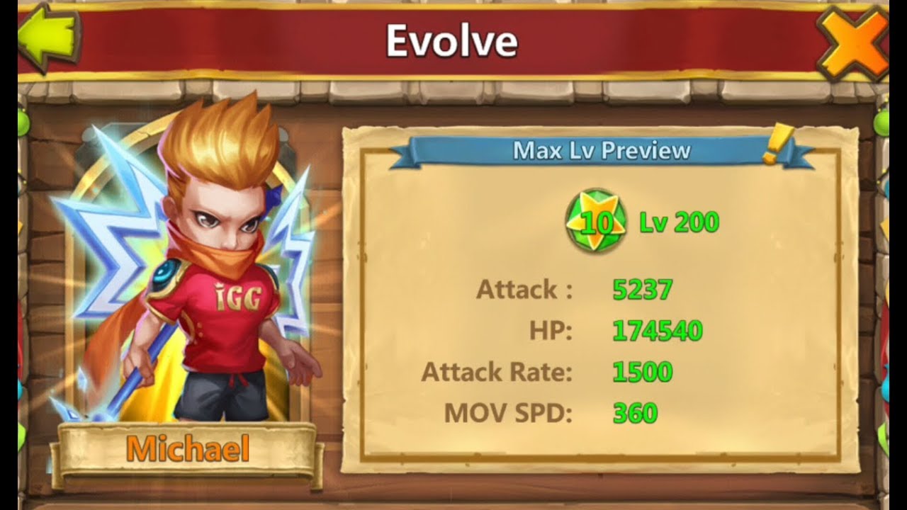 Castle Clash Free To Play F2P !!!  Evolving Michael ! More insane gem rolls!