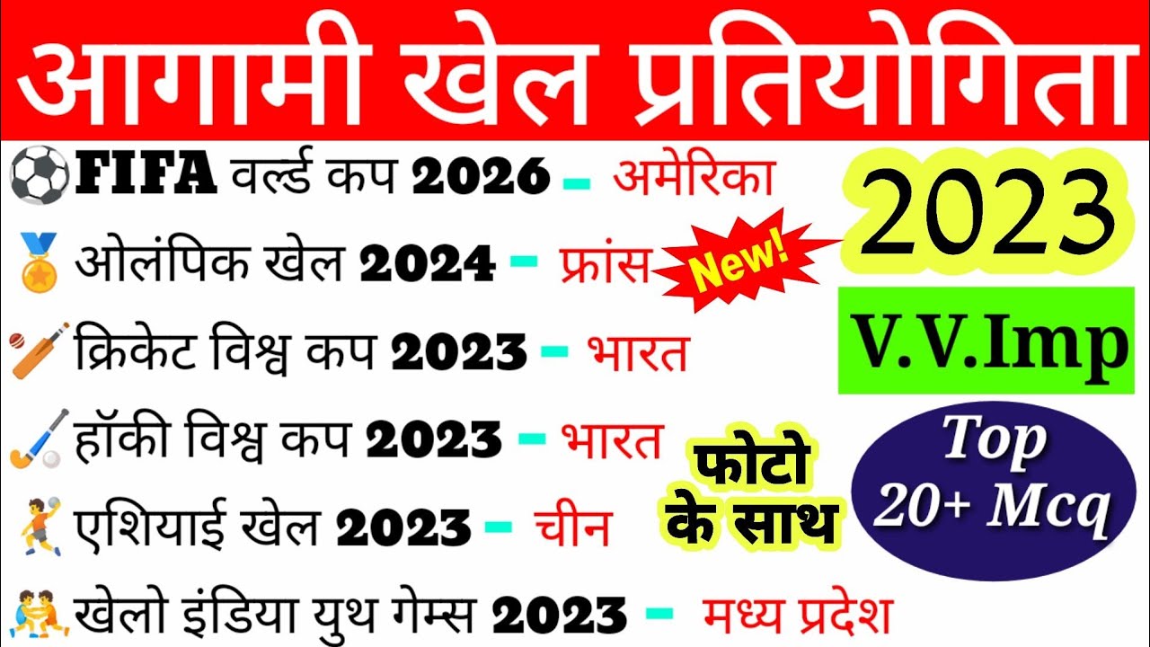 आगामी खेल प्रतियोगिता 2023 | Agami Khel Pratiyogita 2023 | Upcoming ...