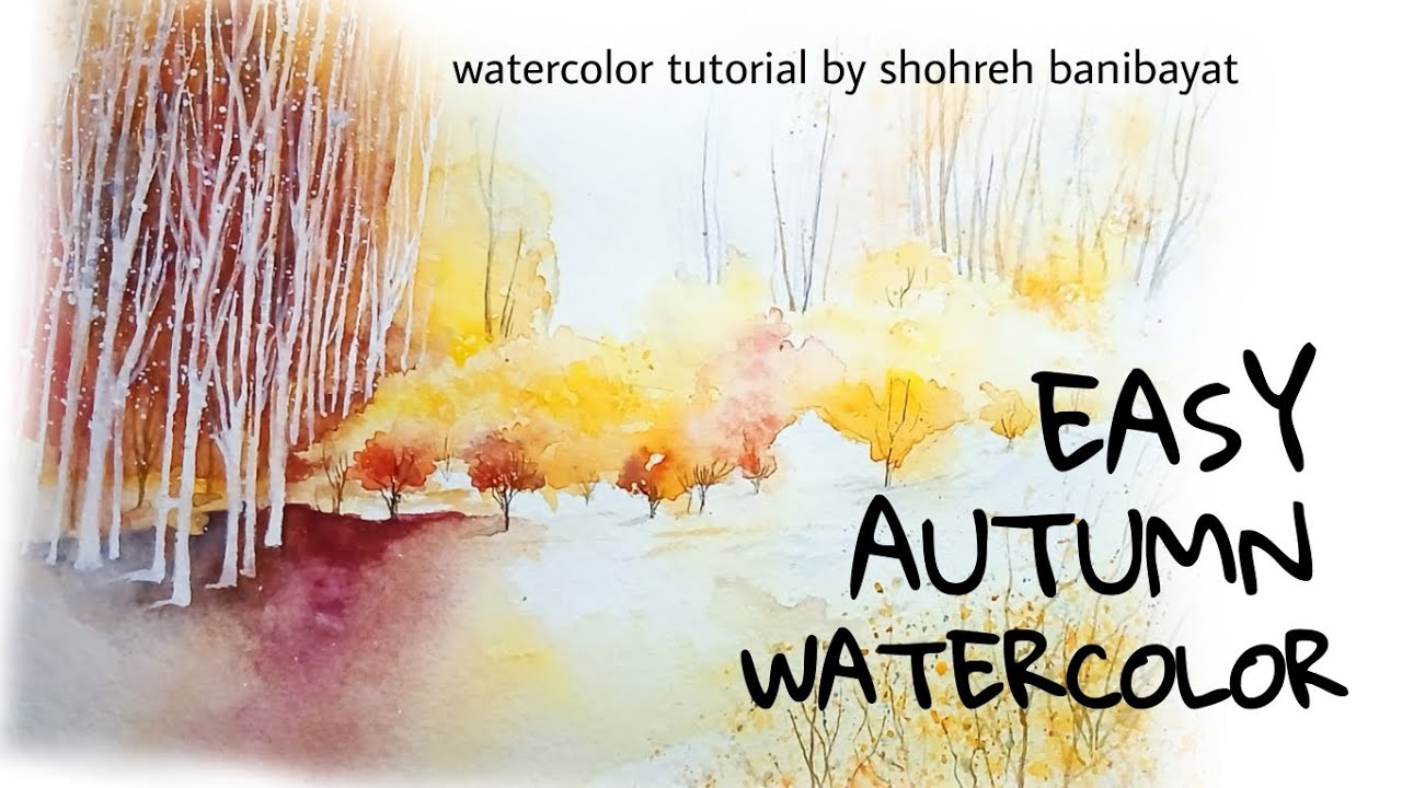 Autumn Colors 🍁| Autumn Trees Landscape 🍂| Watercolor Painting 🍁| Step by Step Tutorial 🍂| 🍂🍁13/15🍁🍂