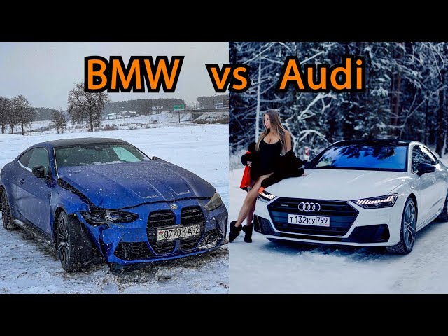 Audi vs BMW in the snow... winter fun! class=