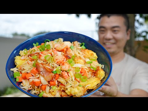 空气炸锅龙虾培根炒饭，比饭馆做的还要好吃！