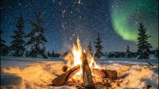 Aurora/Northern Lights Campfire | Peaceful Winter Night & Fire Crackling Sounds for Meditation