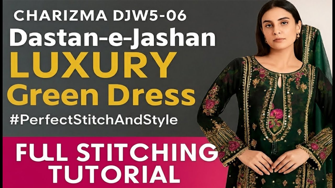 Dastan-e-Jashan Luxury Green Dress Charizma DJW5-06 Full Stitching Tutorial | Perfect Stitch & Style Dastan-e-Jashan Luxury Green Dress Charizma DJW5-06 Full Stitching Tutorial | Perfect Stitch & Style
