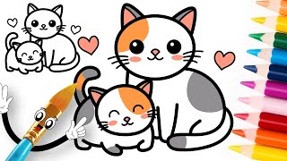 😻Cute Cat mom and a Kitten❤️Mother's Day Drawing Step by Step for Kids and Toddlers