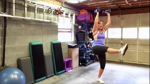 Reverse Lunge to Knee Up with Bicep Curl to Shoulder Press