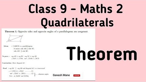 Theorem of quadrilateral/Class 9 Maths/Maharashtra state/Proof of theorem/Maths part 2/Geometry