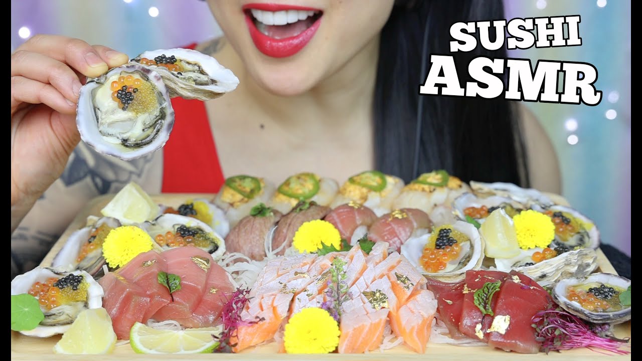 ASMR SUSHI PLATTER *OYSTER + OTORO + SAKATORO + SCALLOP + WAGYU (EATING SOUND) NO TALKING | SAS-ASMR