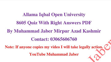 8605 Quiz PDF Part-2 With Right Answer 💯 by Muhammad Jaber Mirpur Azad Kashmir