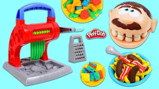 Feeding Mr. Play Doh Head Huge Pasta Meal Time with Play Dough Kitchen Noodle Maker Playset